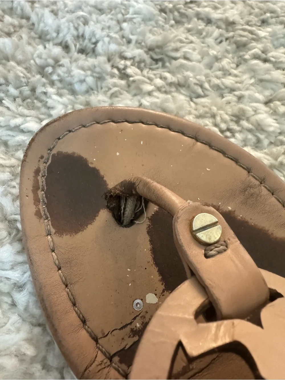 Tory Burch Tan Leather Miller Logo Thong Sandals